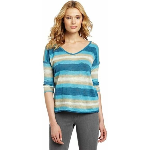 Lucky Brand Stacey Turquoise Tan Space Dye Sweater - Picture 1 of 8